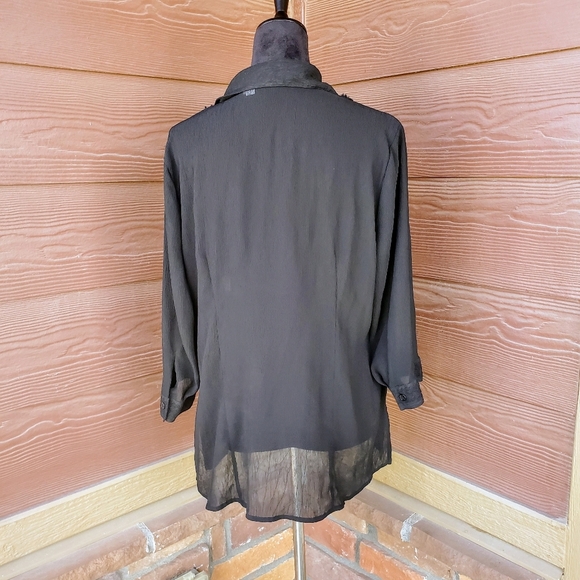 Emma James Sheer Ruffle Front Elegant Black Women's Button-Up Top Size 16W EUC - Picture 7 of 16